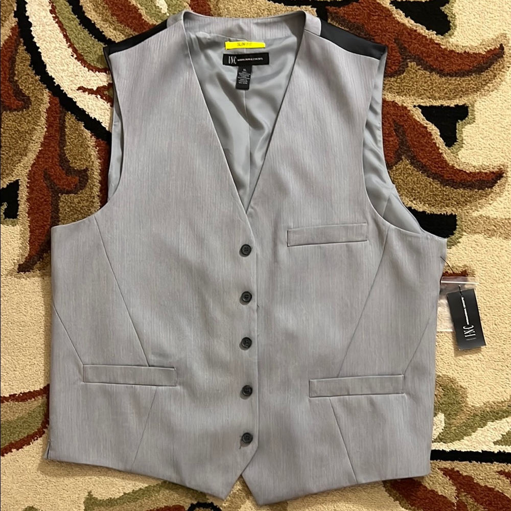 INC Men’s Light Gray Vest with Black Trim